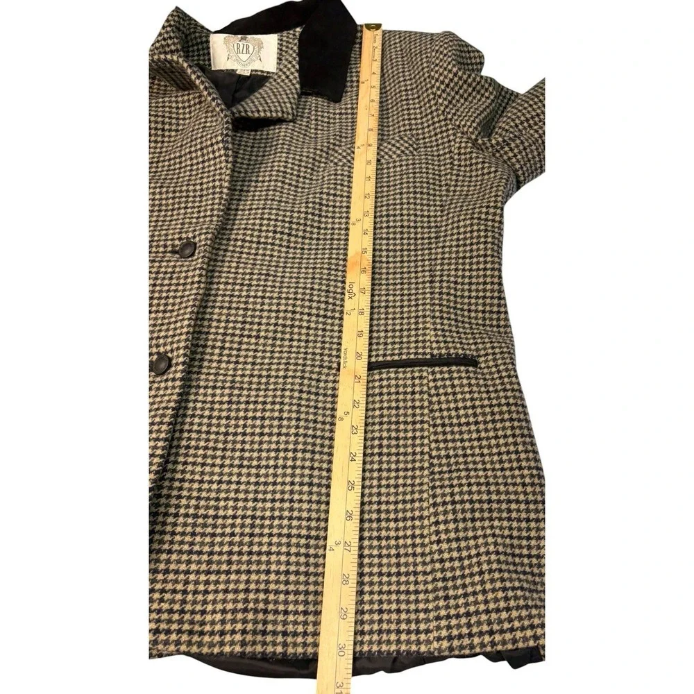 Vintage RZR Leather Wool Houndstooth Blazer Jacket Womens 24W Leather Trim EUC - Picture 10 of 10